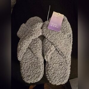 Stars Above Gray Fuzzy Slippers NWT